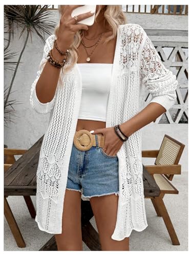 Women's Crochet Cardigan Open Front Sweater Hollow Out Long Sleeve Knit Outerwear3