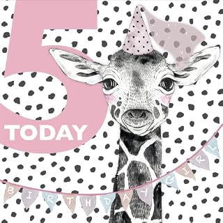 Cute Giraffe Birthday Card for Girl, Age 5