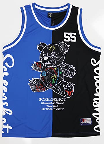 Image of SCREENSHOT Mens Hip-Hop Premium Urban Sreetwear Fashion Jersey Top - NYC Style Basketball Sports Team Color Mesh Tops