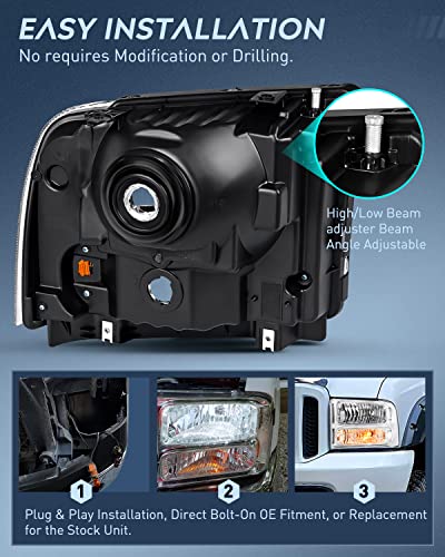 Image of Nilight Headlight Assembly Replacement 2005 2006 2007 F250 F350 F450 F550 Super Duty Chrome Housing Clear Corner Clear Lens Headlights Assembly