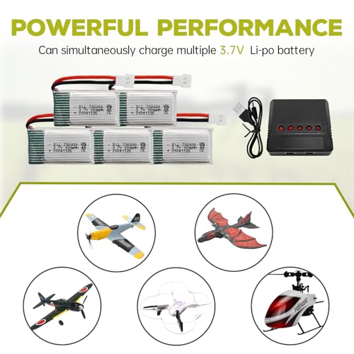 5PCS 3.7V 300mAh Li-ion Batterie mit 5-in-1-Ladegerät für Syma X11C WLToys V911S A120 XK A150 V966 FX801 UDI U816A Hubsan H107L F180W F180C HS170 HS170C HS177 Quadrocopter-Drohnenbatterie