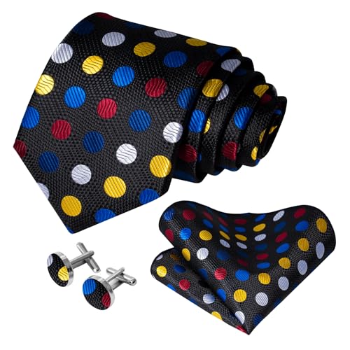 Image of 5PCS Mens Premium Silk Tie, Pocket Square, Cufflinks, Drilled Tie Ring and Lapel Pin Set for Wedding Groom Party