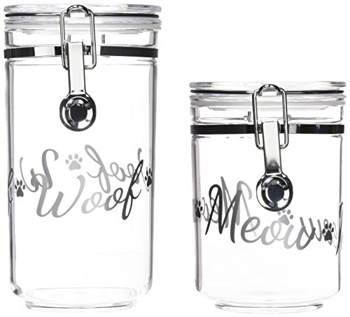 IRIS Acrylic Meow & Woof Treat Jar, Silver, Gray