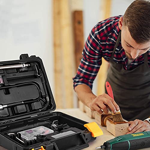 Teccpo Rotary Tool Kit 1.8 Amp, 10000-40000Rpm Power Wood Carving Tools With Universal Keyless Chuck And Flex Shaft, 6 Variable Speed- 6 Attachments & 196 Accessories Perfect For Crafting And Diy #TOP5