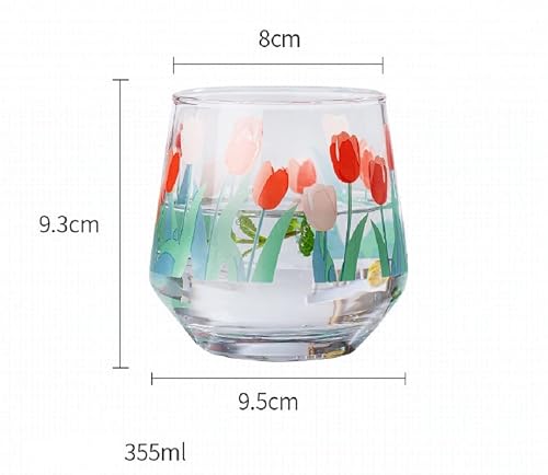 Ryuhyf Hand Blown Glass,Hand Painted Glass,Tea Cup,Juice Cup,Wine Cup,Set Of 1(Tulips) #TOP4