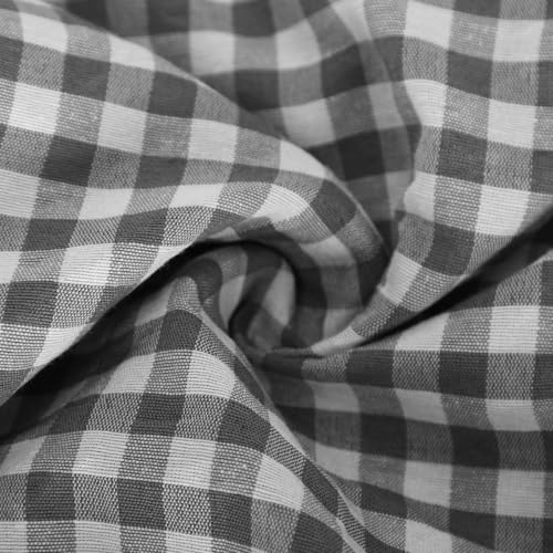 HGps8w Cotton Linen Two Piece Outfits for Women Minimalist Plaid Puff Sleeve Tops & Wide Leg Pants Baggy Beach Vacation Sets4