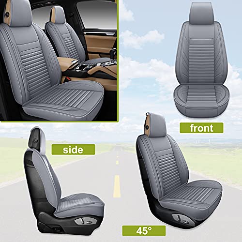 Image of AOOG Leather Car Seat Covers, Leatherette Automotive Seat Covers for Cars SUV Pick-up Truck, Non-Slip Vehicle Car Seat Covers Universal Fit Set for Auto Interior Accessories, Front Pair, Gray