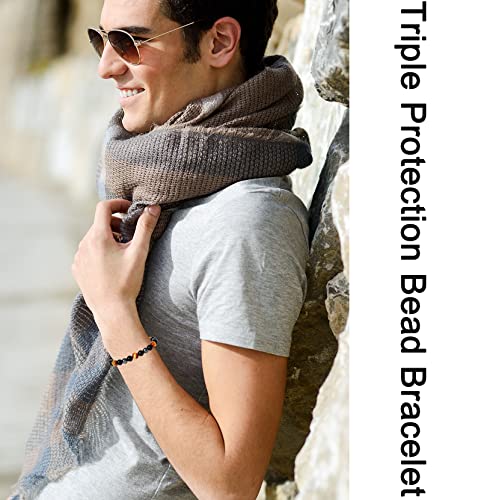 10 Pcs Triple Protection Bracelet Hematite Black Obsidian Tiger Eye Stone Beaded Bracelets for Men Women Stretch Bracelets2