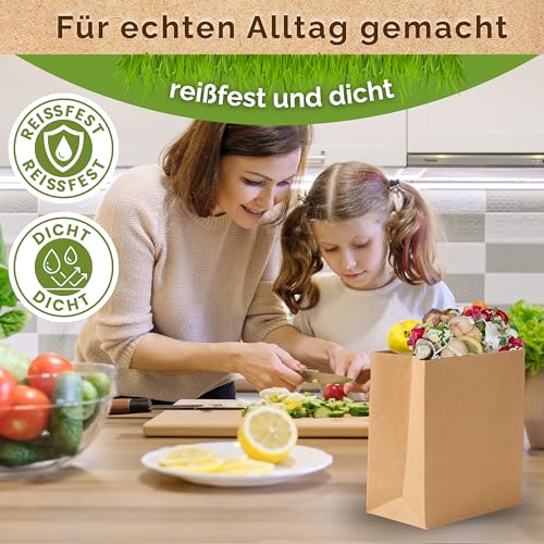 Cartevo Premium Biomüllbeutel 20L - 50 Stück Bio müllbeutel Extra reißfest &Nassfest Biomülltüten Papier für Küche Biomülleimer & Biotonne | Papiertüten plastikfrei, umweltfreundlich & kompostierbar