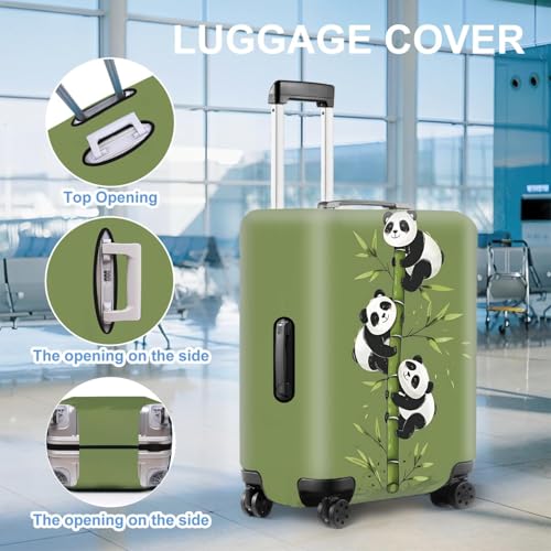 Image of Cute Panda Luggage Cover - Bamboo Climbing Panda Suitcase Protector, Stretchable & Waterproof Travel Luggage Sleeve,S