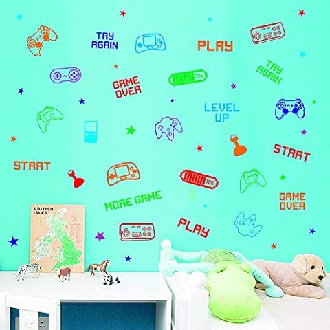 Colorful Video Game Wall Decal Sticker, Creative Gaming Controller for Boys Room Kids Nursery Wall Art Room Decor,Play Gamer Theme Gaming Room DIY Decoration Cover