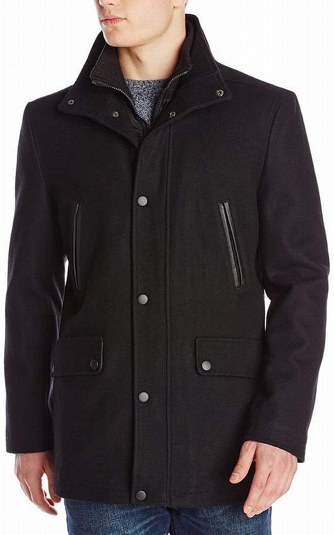 Kenneth Cole New York Men's Wool-Blend Coat with Front-Zip Bib