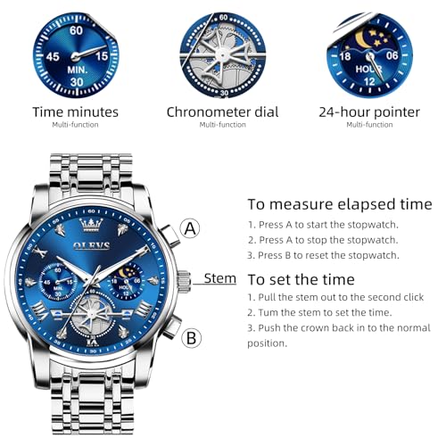 Image of OLEVS Watches for Men Luxury Dress Stainless Steel Waterproof Chronograph