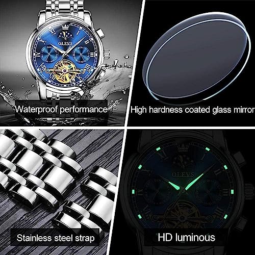 Image of OLEVS Men Watch Automatic Mechanical Skeleton Moon Phase Dress Business Stainless Steel 3AT Waterproof Luminous Men Wrist Watch