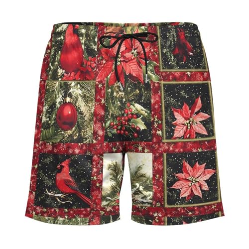 Cardinal Birds Christmas Tree Ball Men's Swim Trunks with Compression Liner Beach Shorts with Pockets Quick Dry4
