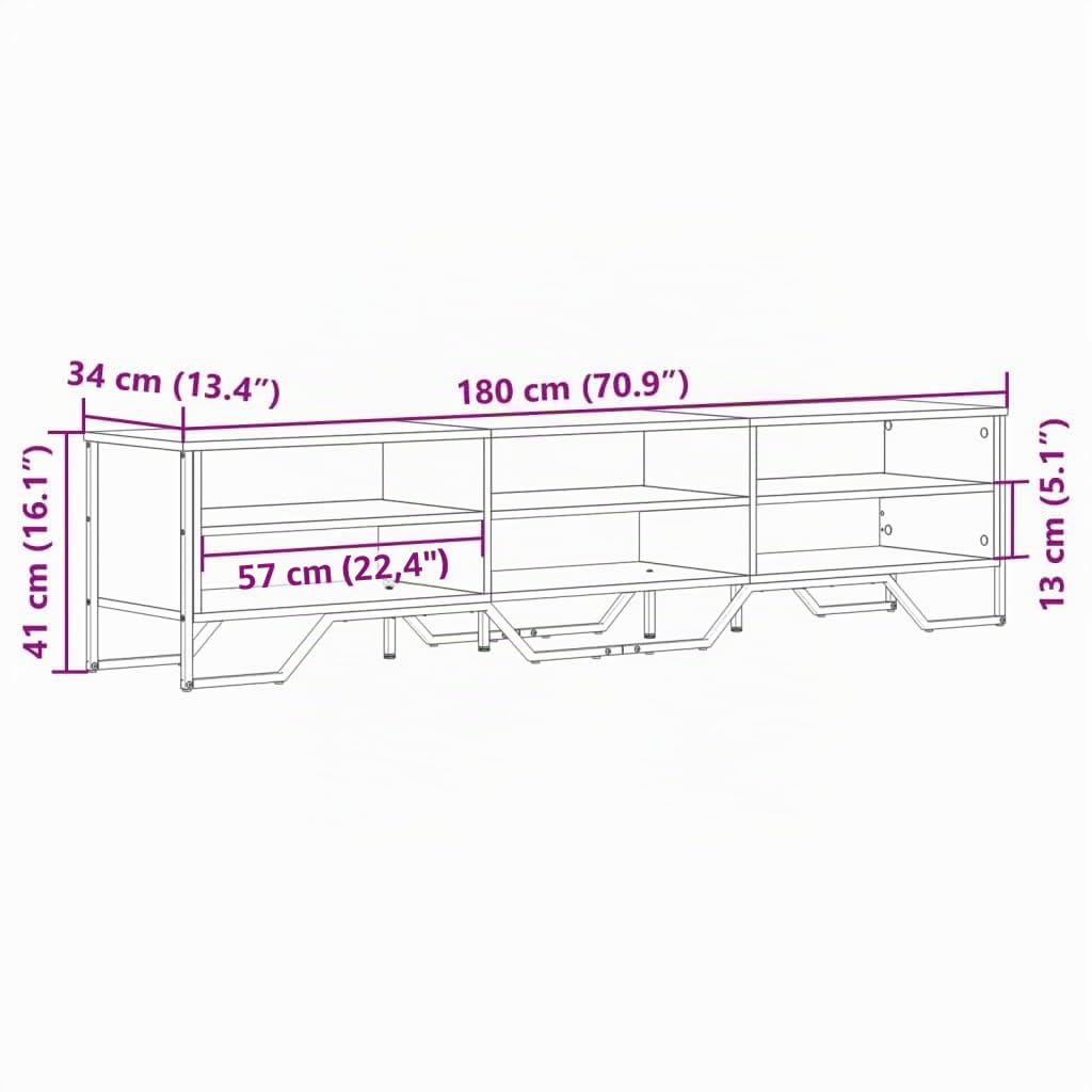 vidaXL Mobile Porta TV Rovere Fumo 180x34x41 cm in Legno Multistrato, Supporto TV, Mobile HiFi, consolle TV, credenza TV
