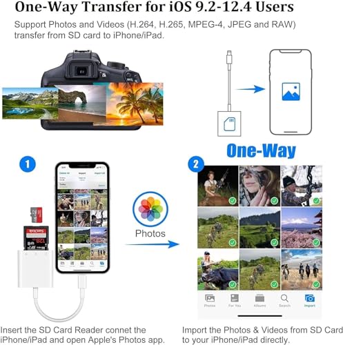 Veetone Lightning to SD Card Camera Reader for iPhone iPad Apple MFi Certified Dual Card Slot Micro SD/SD Memory Card Reader Adapter - Image 3