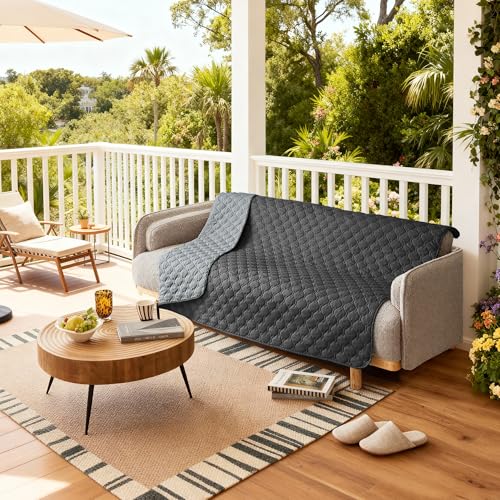Image of gogobunny 100% Double Sided Waterproof Dog Blanket Soft Pet Bed Cover Reversible Protect Furniture Couch Sofa Car for Puppy Cat Kids (Dark Charcoal /Light Charcoal, 52x82 Inch (Pack of 1))