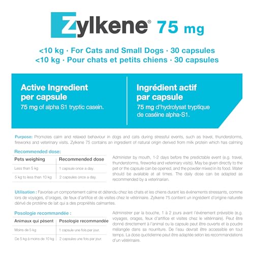 Vetoquinol Zylkene – Veterinary Health Product - Calm and Relaxed Behaviour in Pets During Stressful Events - 75 mg - Cats and Small Dogs - 30 Caps - Image 4