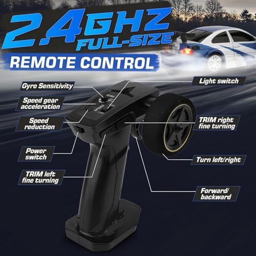 Image of Toys 4WD Mini RC Drift Car, 1:43 Scale, 2.4GHz Remote Control with LED Lights, 15KM /h High-Speed Performance Fully Proportional with Gyro Nisan Gt Fast n Furios Model