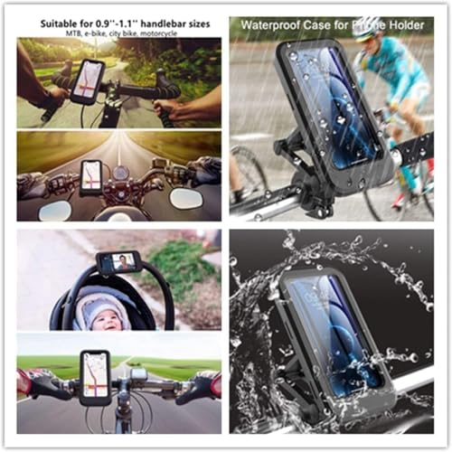 Image of Waterproof Bike Mobile Holder with Aluminum Alloy Base, 360 Rotatable Motorcycle Phone Mount Stand for Handlebar, Anti-Glare Touch-Screen Case for Bicycles, Scooters & Electric Bikes