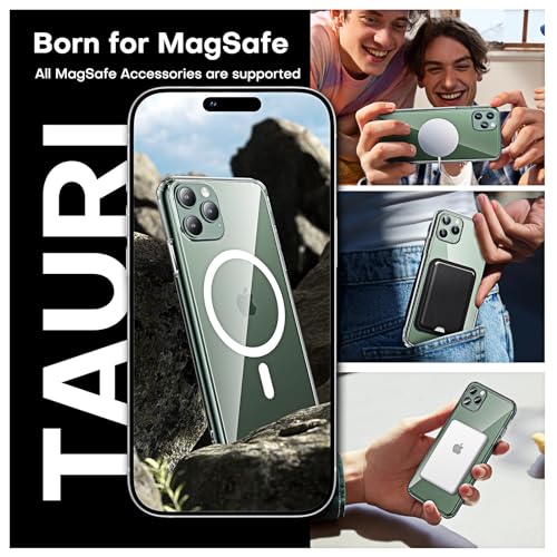 Image of TAURI for iPhone 11 Pro Max Case, Compatible with MagSafe, Clear | with Screen Protector, Not-Yellowing Military-Grade Protection, Shockproof Slim Magnetic Case for iPhone 11 ProMax
