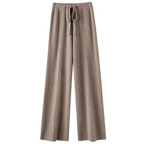 Image of Women's Wool Blended High Waist Knitted Wide Legs Pants, Solid Color Soft Elastic Waist Straight Knitted Trousers (Camel,XXL)
