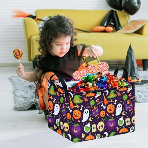Image of Pumpkin Pattern Storage Basket Gift Shelf Basket Storage Bin, Nursery Basket Organizer Box for With Handles for Room Deco