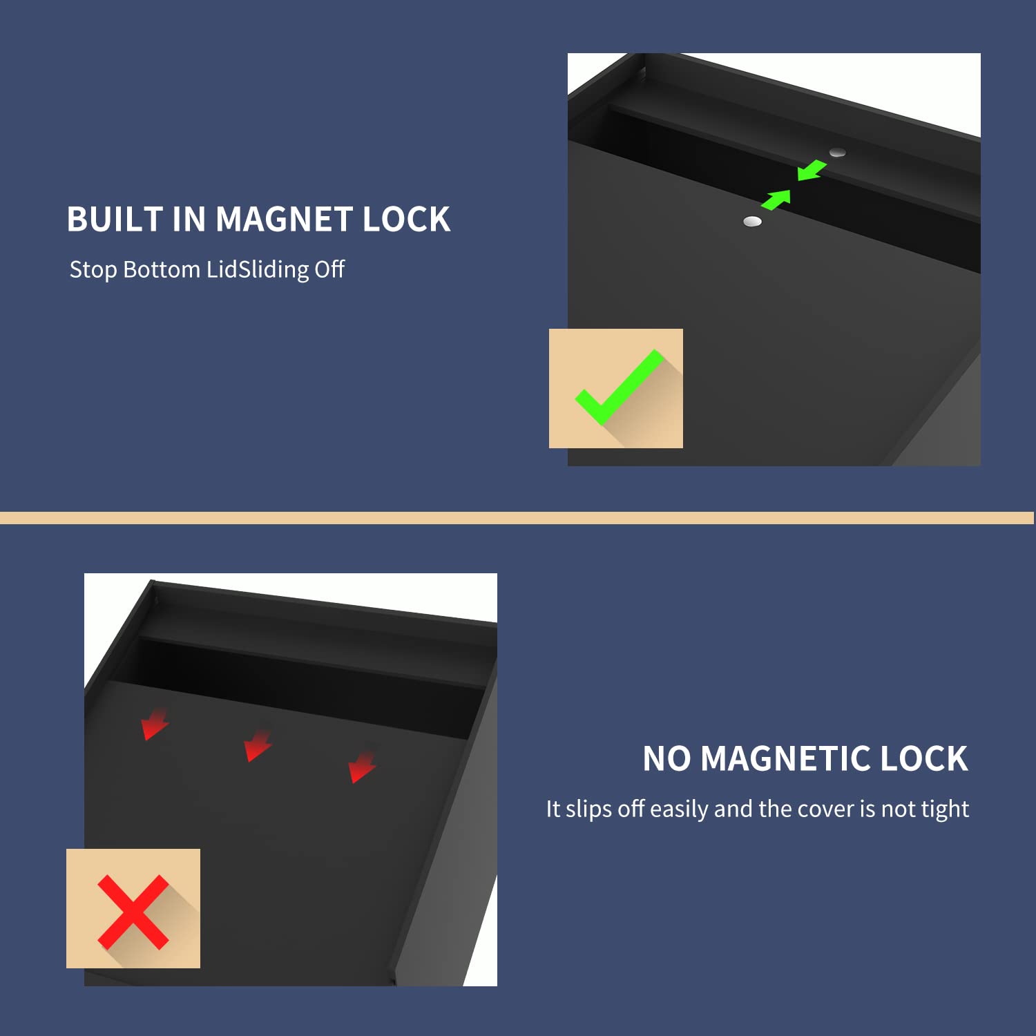 EFUTURETIME Porta Fazzoletti in Acrilico, 25 * 13 * 9cm, Carta del Tessuto Dispenser Square, Fondo Magnetico, con Porta Scorrevole per Casa, Ufficio, Hotel, Nero