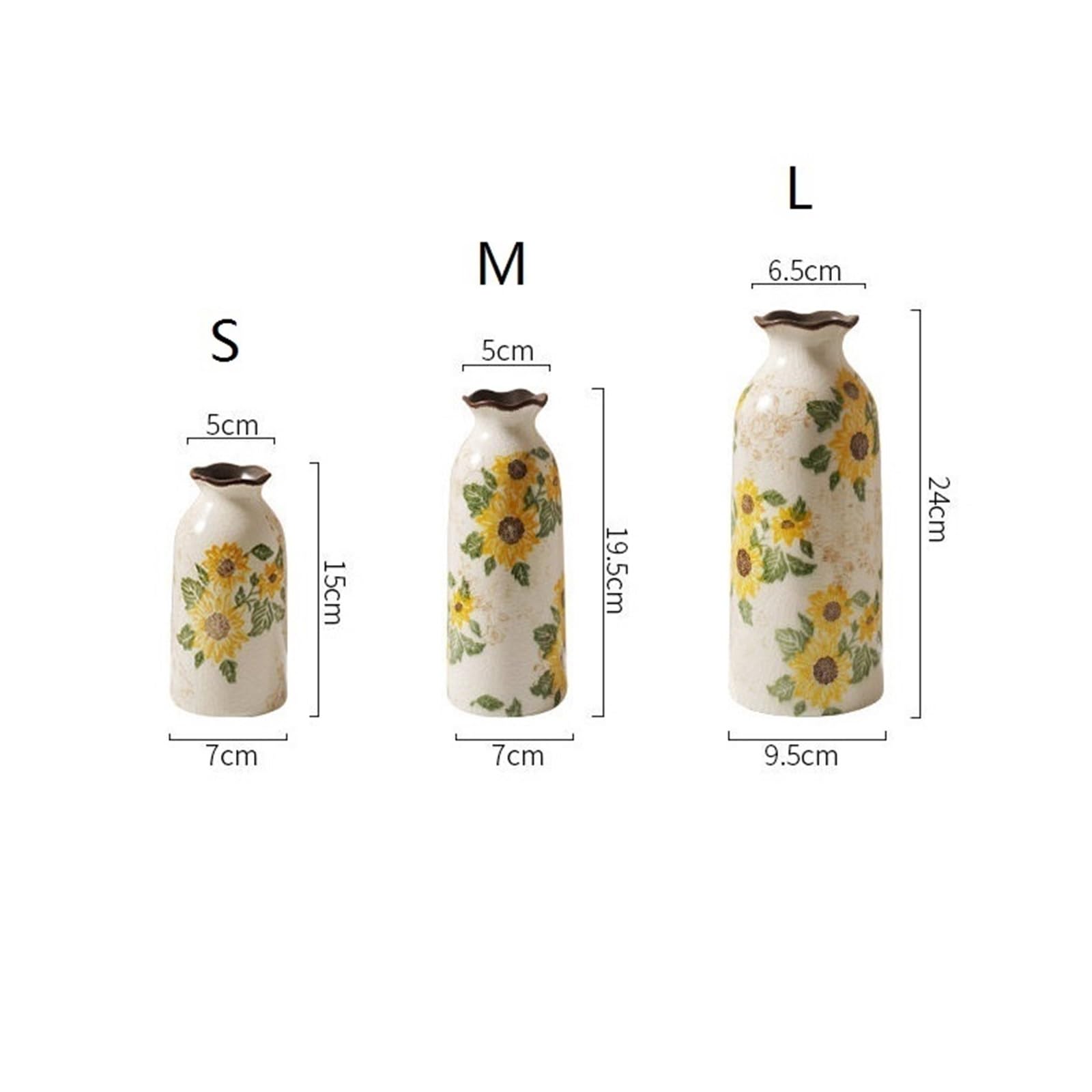 Vasen Keramik-Sonnenblumenmuster, dekorative Blumenvasen, Crackle-Glasur-Vase for Zuhause, Wohnzimmer, Tischdekoration Deko vase(Groß)