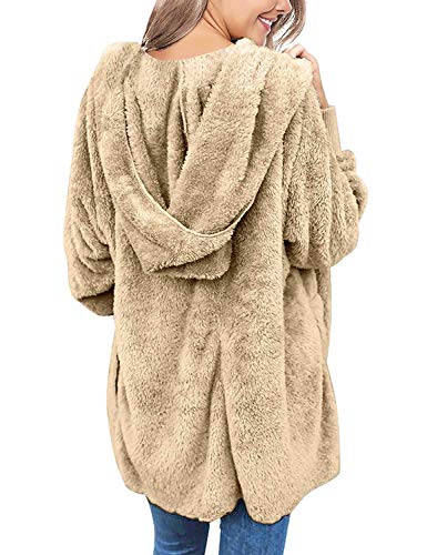 Yanekop Womens Fuzzy Fleece Open Front Hooded Cardigan Jackets Sherpa Outerwear Coats With Pockets(05 Khaki,3Xl) #TOP1