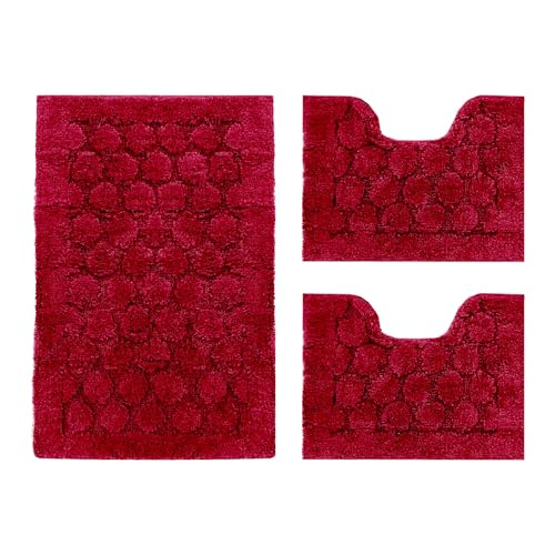 PARAMAISON Tris Bagno 3 Pezzi Soft, Coordinati Design Cerchi Morbido in Cotone Assorbente | Bordeaux
