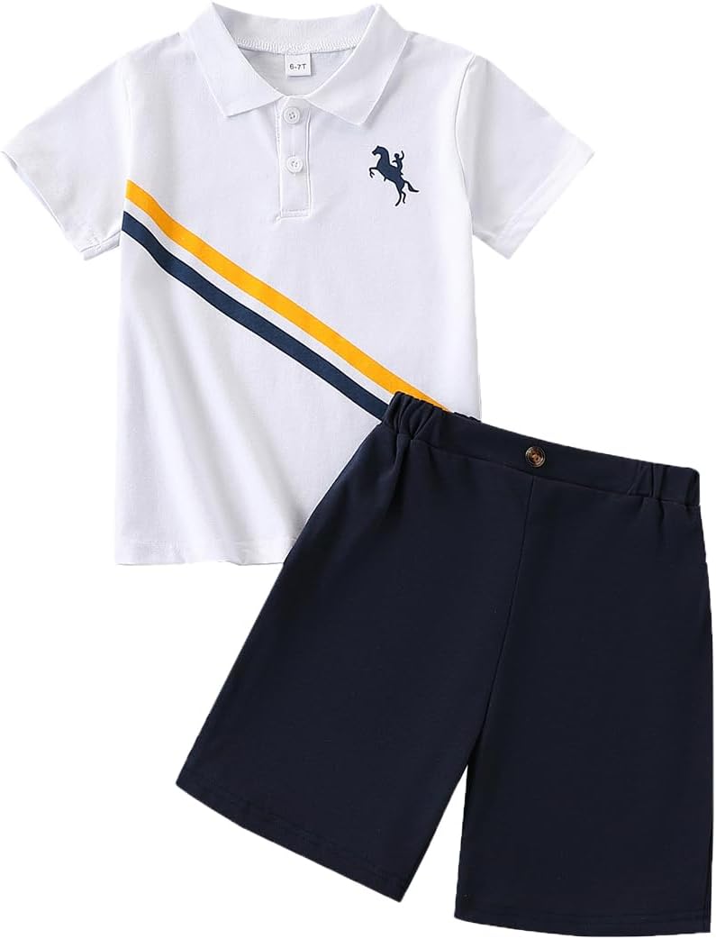 Kids Tween Boy Clothes Casual Short Sleeve Polo Shirt + Plaid Print 2Pcs Shorts Summer Clothing Set