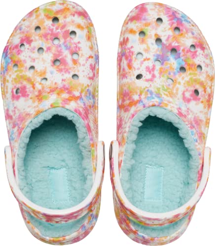 Crocs Unisex-Adult Classic Tie Dye Lined Clogs | Fuzzy Slippers, Orange Zing/Multi, 12 Women/10 Men #TOP3