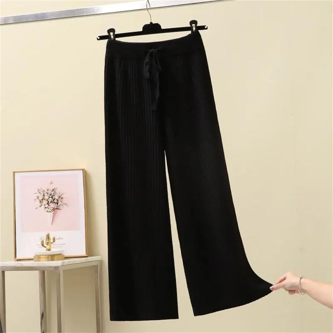 Pantaloni da donna a gamba larga lavorati a maglia stile invernale a goccia allentati dritti lunghi pantaloni a vita alta pantaloni in lana tinta unita