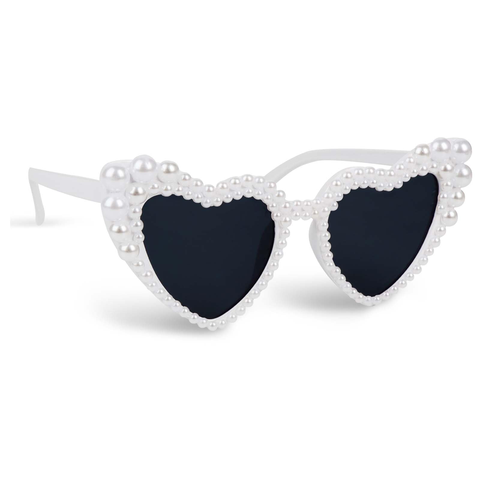 White Heart Pearl Sunglasses, Heart Shaped Bride to Be Glasses Hen Party Accessories Hen do, Vintage Fashion Glasses for Women Bridesmaid Wedding Birthday Cosplay Gifts