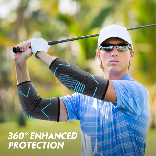 Molsdon Elbow Support for Men Women, 2 Pack Elbow Brace Compression Sleeves Support for Tennis, Golfers, Tendonitis, Weightlifting, Gym, Arthritis, Joint Pain Relief