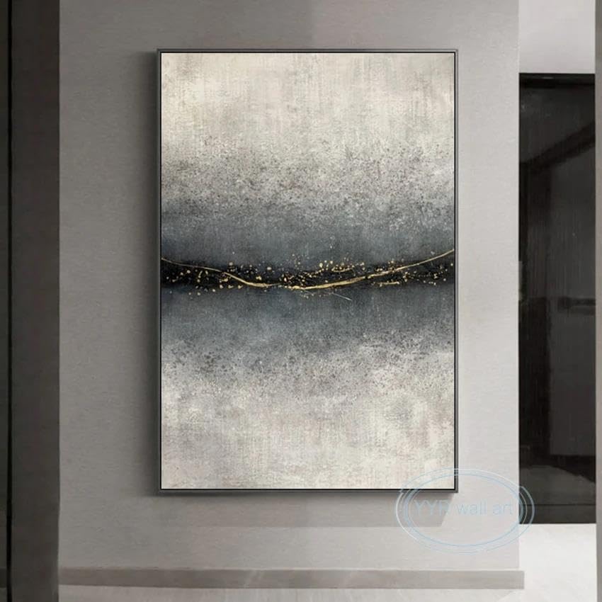 Tableau abstrait moderne pour valoriser un grand mur vide, peinture bleue et or