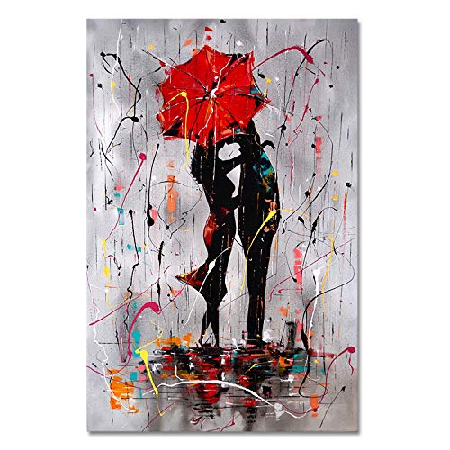 Domrx Canvas wall art Abstract Red Lovers Umbrella Painting on Canvas Scandinavian Posters and Prints Wall Art Picture for Living Room 20x30cm/7.8"x11.8" Frameless