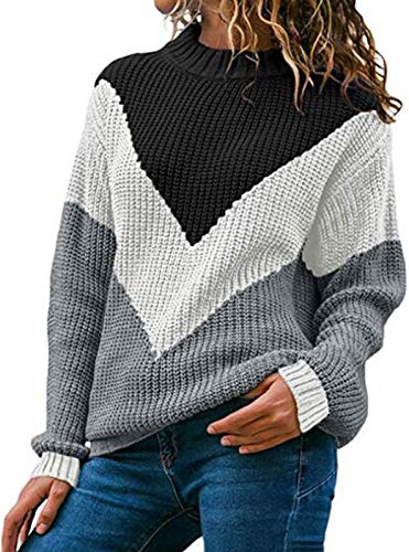 shermie Women's Pullover Sweaters Long Sleeve Crewneck Cute Heart Knitted Sweaters (Black Neck) Medium