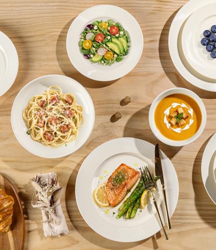 Image of TheTerra Ceramic Dinnerware Sets for 4, 12 Pieces Porcelain Lightweight Plates and Bowls Sets, Scratch Resistant Dish Set, Oven, Microwave & Dishwasher Safe, Ivory