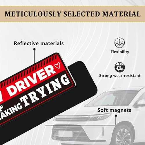 Image of 4PCS Student Driver Sticker Magnet for Car,Removable Student Driver Magnet with Reflective Design for Night Visibility,Strong Magnetic New Drivers Magnets for Car Accessories