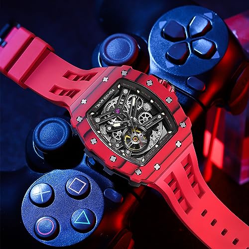Image of TSAR BOMBA Mens Luxury Watch Automatic Watches for Men 50M Waterproof Japanese Mechanical Movement Tonneau Stainless Steel Case Sapphire Glass Big Face Cool Unique Fashion Gift Men