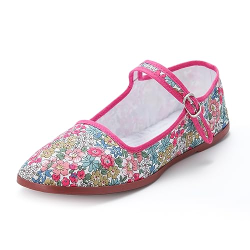 Image of Womens Classic China Flats, Casual China Doll Shoes, Cotton Mary Janes, Chinese Tai Chi Shoes, Pink Flower, Numeric 9