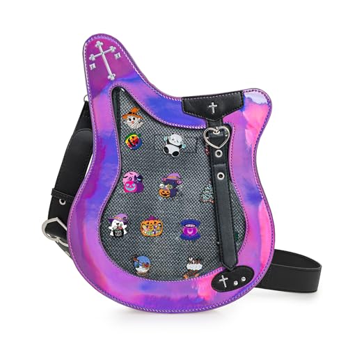 Rock Metal Guitar Ita Bag Crossbody Shoulder Bags Kawaii Cute Clear Window Pin Insert with a Removeable Strap
