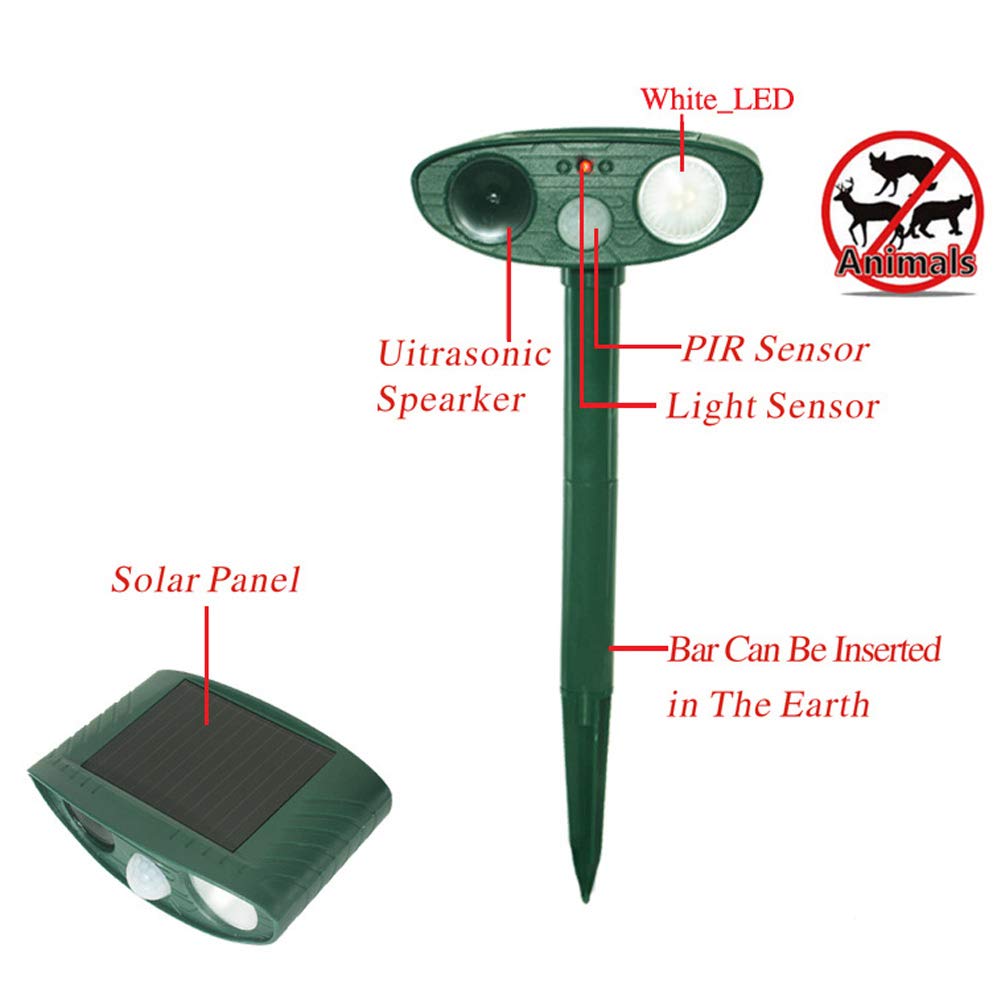 Energía Solar Ultrasonidos Plagas Repelente de Animales Cargador de jardín Gato Perro Impermeable Scarer Control Granja Jardín Jardín Repelente para Gatos Perros Pájaros Mofetas (Estilo 1)