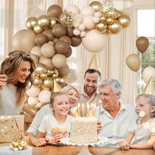 Image of Brown Balloon Arch Garland Kit with Brown Sand White Gold Balloons