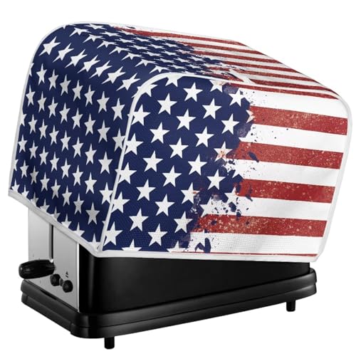 Image of July 4th American Flag Toaster Dust Cover Bakeware Protector Compatible with 4 Slice Kitchen Small Appliance Toaste Oven Dust Protection Cover