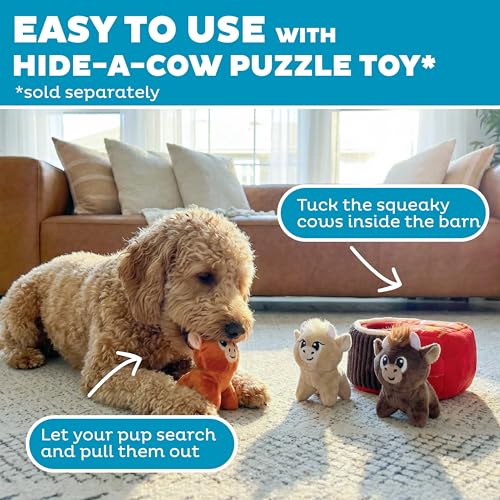 Image of Outward Hound Squeakin' Cows Dog Toy, Plush Highland Cow with Squeaker, Hide-A-Cow Replacement, Puppies & Small Dogs, 4.3 inch, 3-Pack