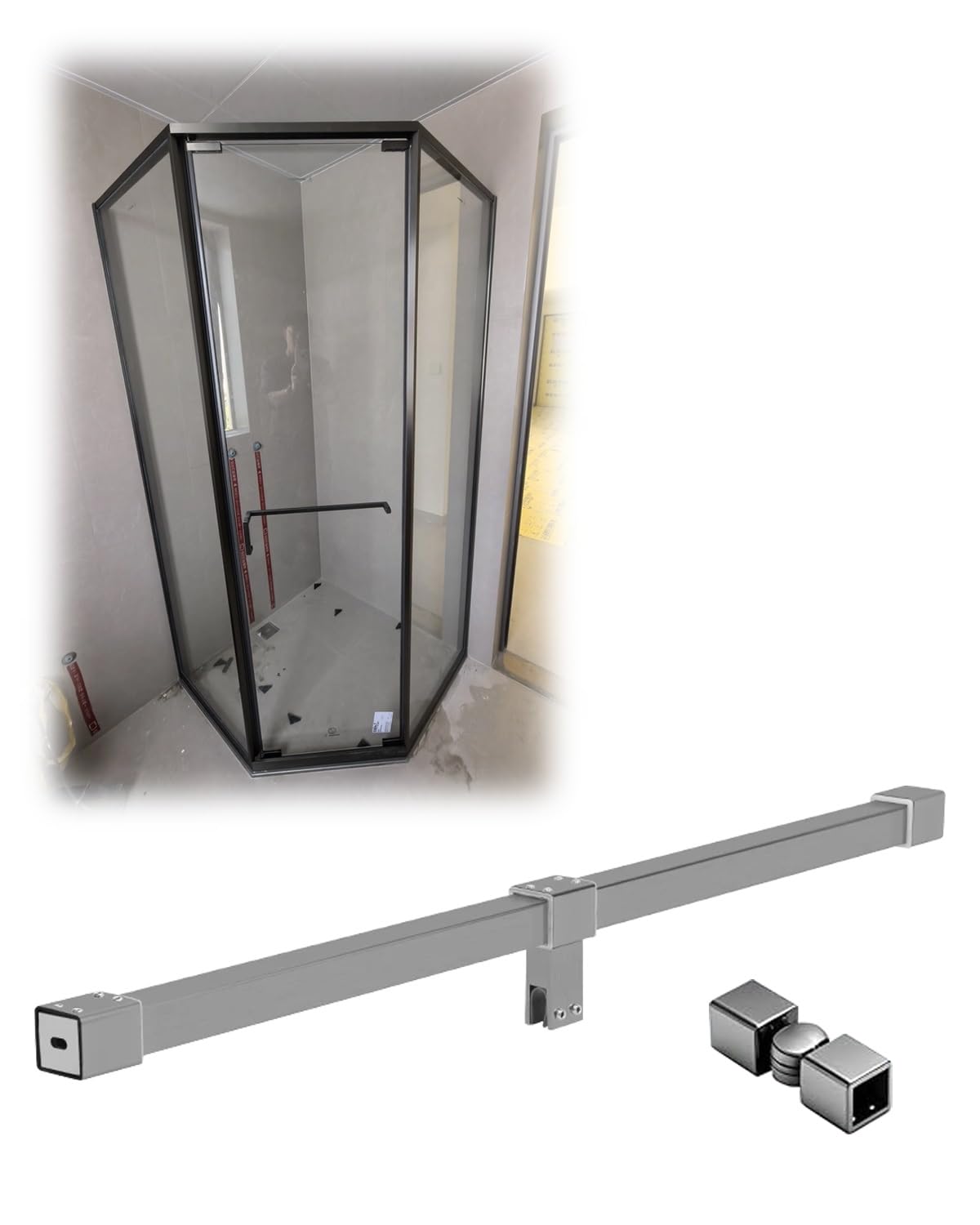 7- 78 in Shower Screen Support Bar with 360° Rotatable Brackets, Fixed Glass Panel Stabilizer Arm Fits 8-10mm Vitreous, Partition Brackets(Gray,30cm/12in)
